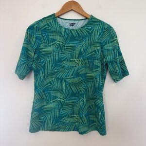 Lands' End small Leaf Green Short Sleeve swim Top rash guard shirt UPF 50 surf